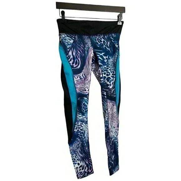 Hot Kiss NWT Leggings Size Small Leopard Animal Print Neon Blue Performance - Picture 4 of 11